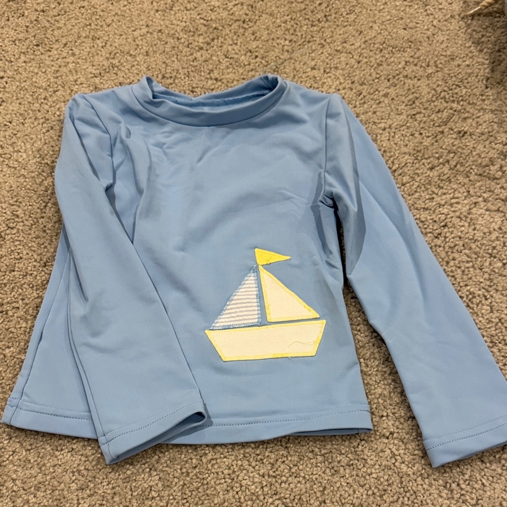 Light Blue Kids Long Sleeve Rash Guard with Yellow Sailboat